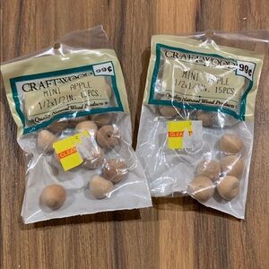 Set of 2 Vintage Wooden 1/2” crafting apples miniatures for dollhouse 30 count